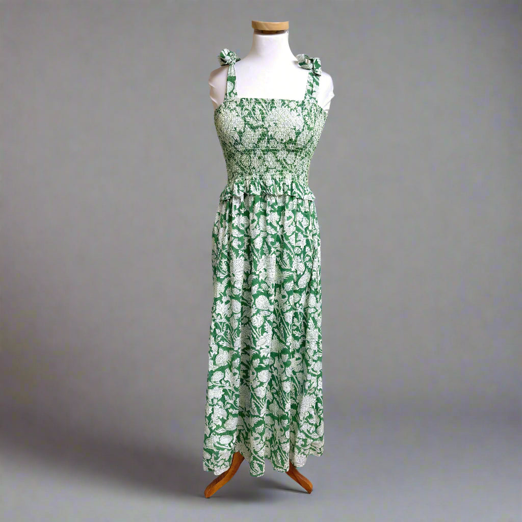 Mulberry & King green floral maxi dress, size S