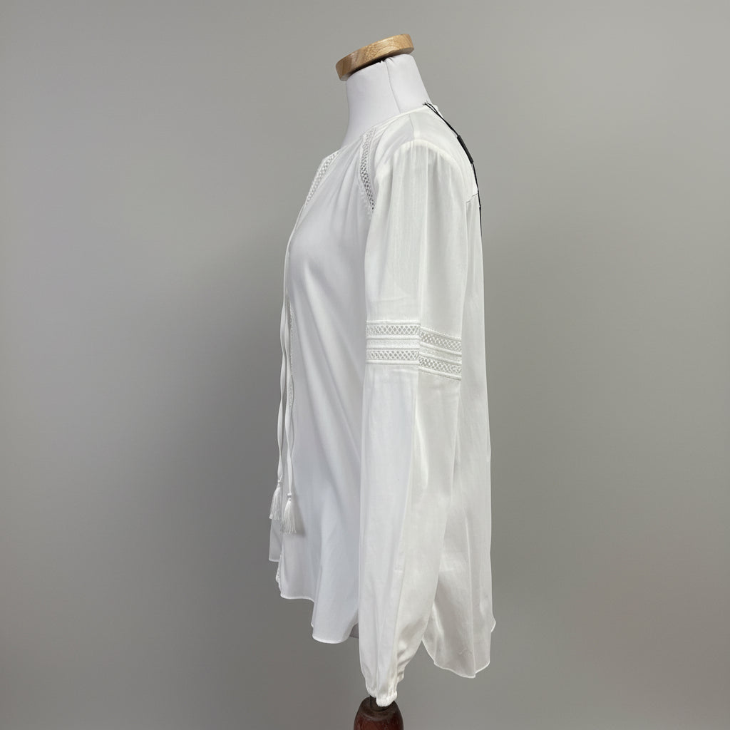 Elie Tahari white blouse with crochet detail, size S, NEW WITH TAGS!