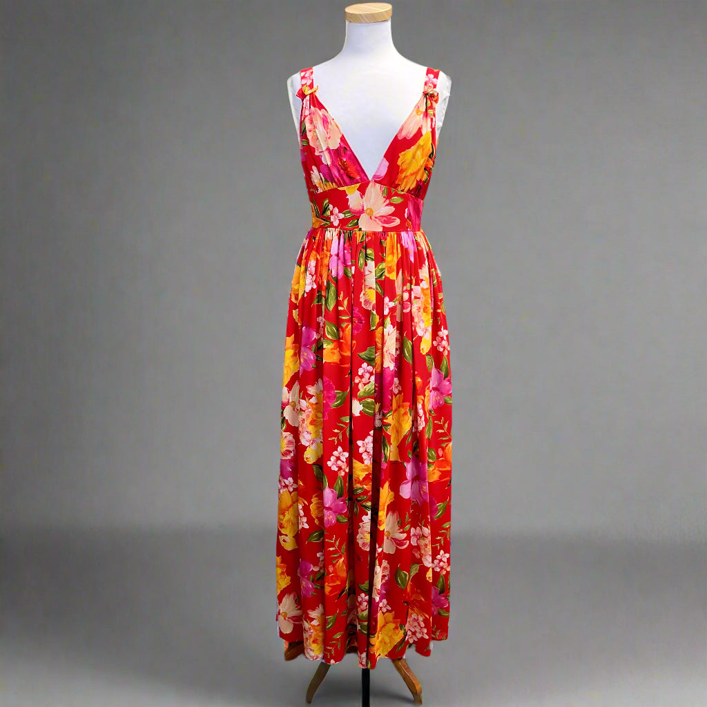 Ronny Kobo red floral maxi dress, size S