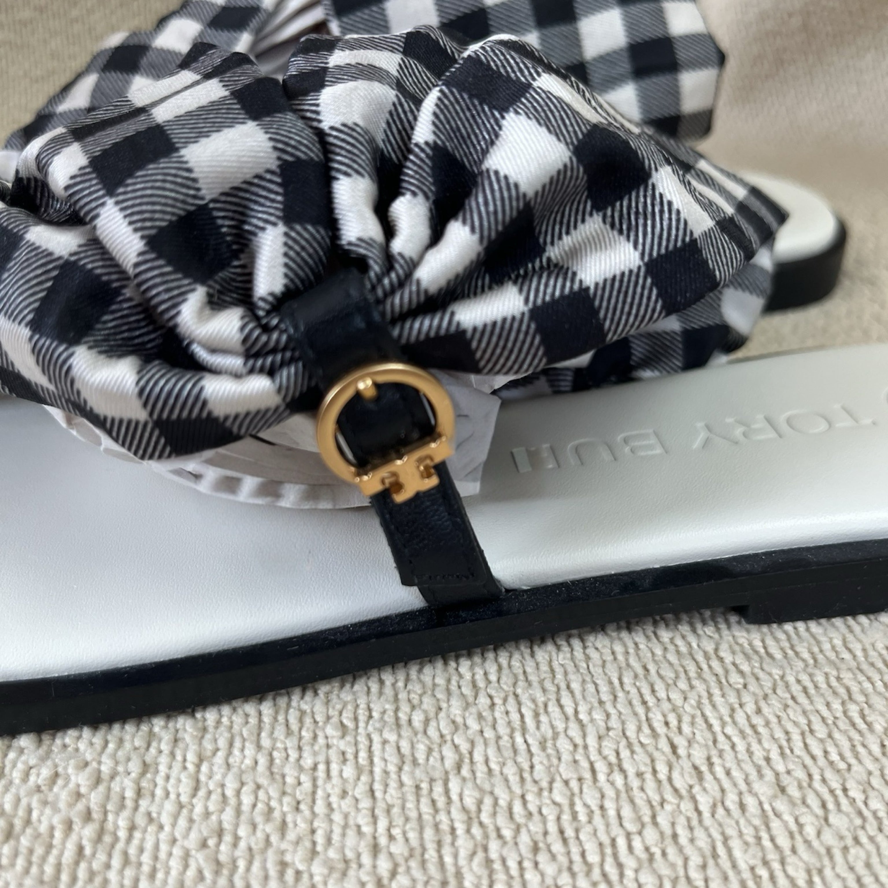 Tory Burch black and white gingham Selby Scarf sandals, size 8.5, BRAND NEW!