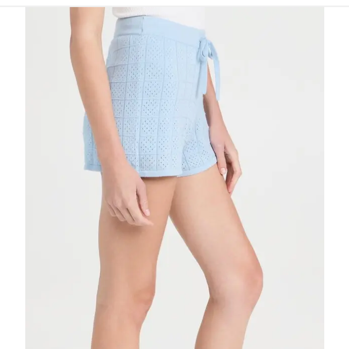 Monrow light blue crochet knit shorts, size M, NEW WITH TAGS!