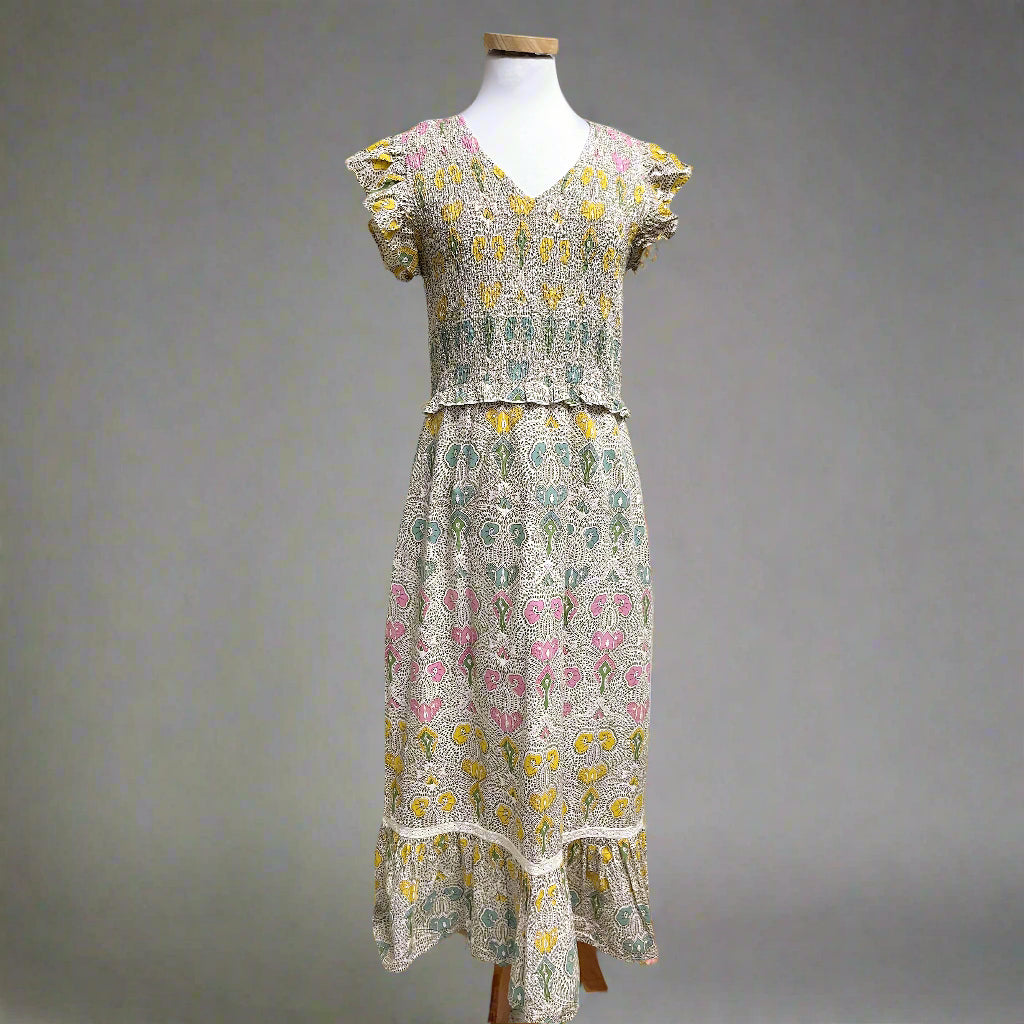 Anna Cate cream multi-color floral Blakely dress, size M