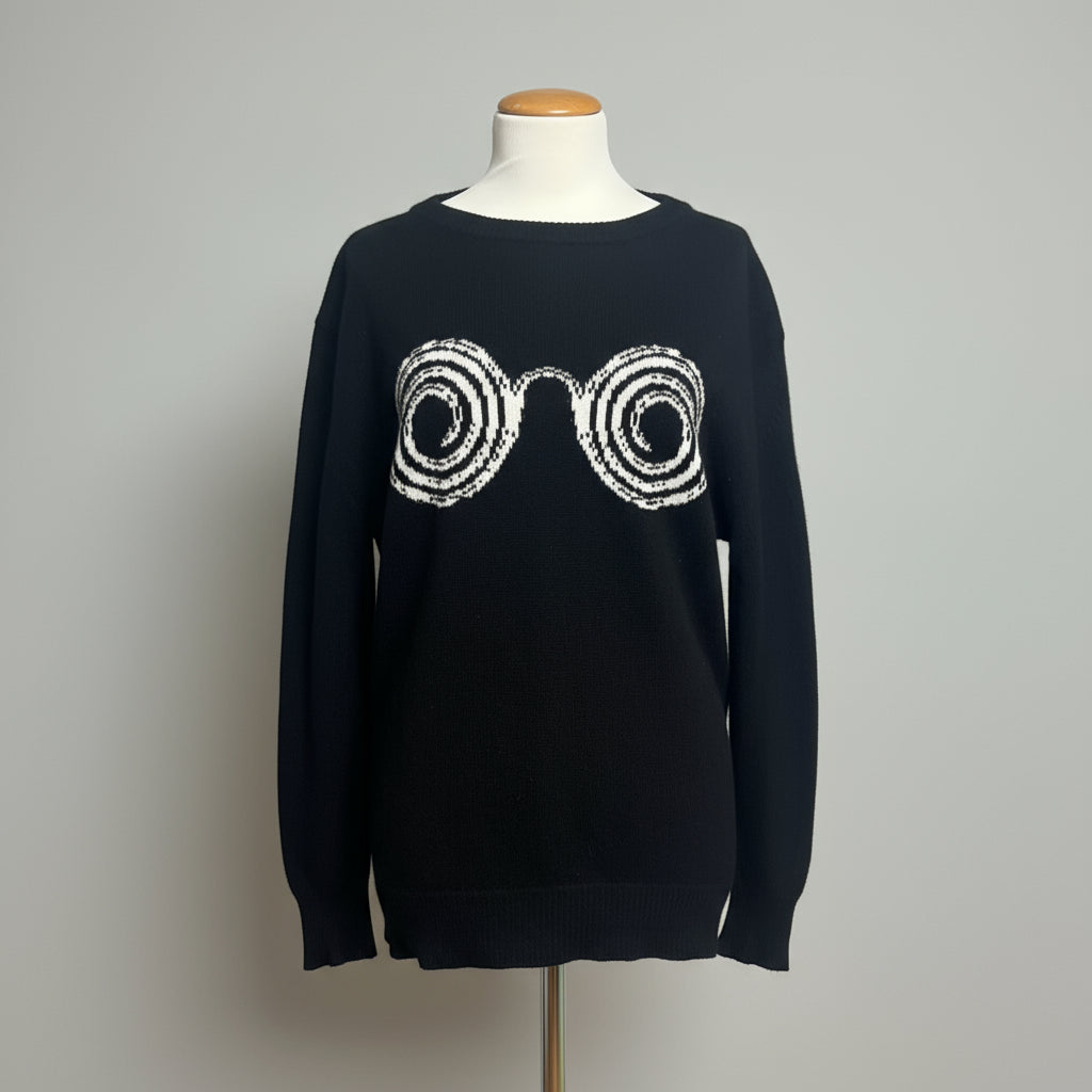 Schiaparelli black Man Ray Trust cashmere sweater with glasses design, size 42 (size 10)