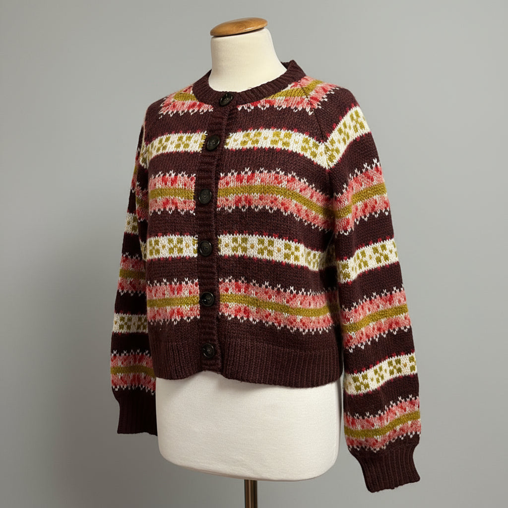 The Great burgundy Loom stripe cardigan sweater, size XS