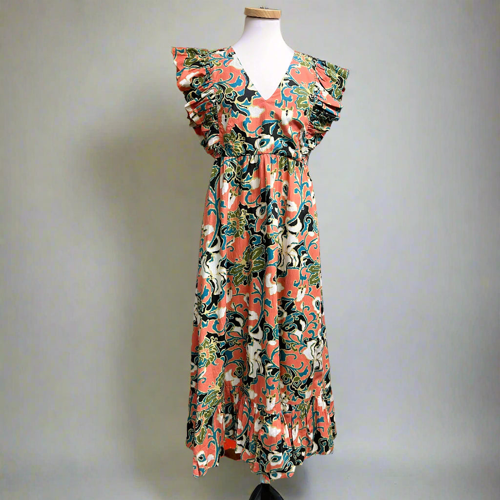 Cleobella peach and green Gypsy Bloom print Barbara dress, size M