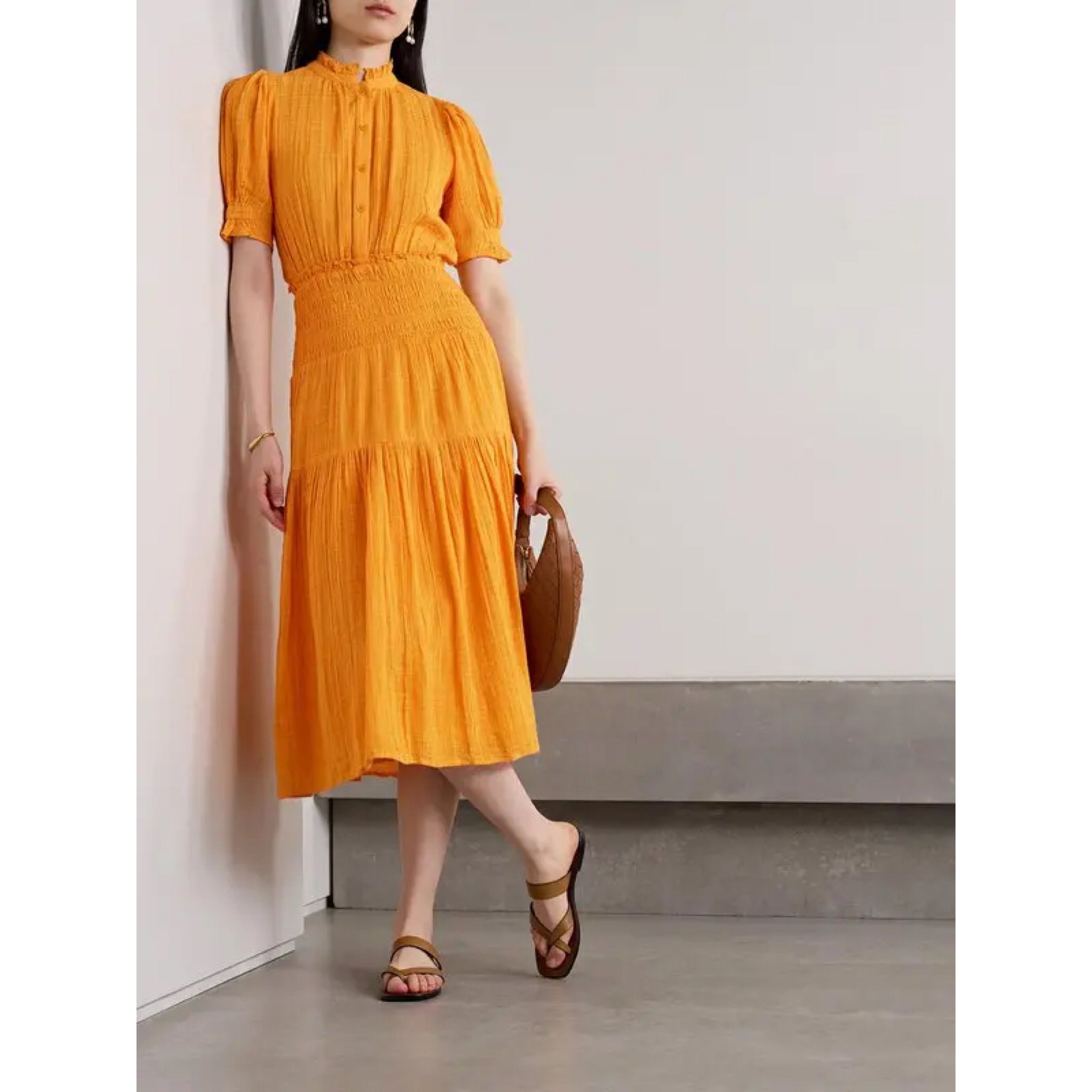 Apiece Apart tangerine Las Alturas cotton gauze dress, size XS