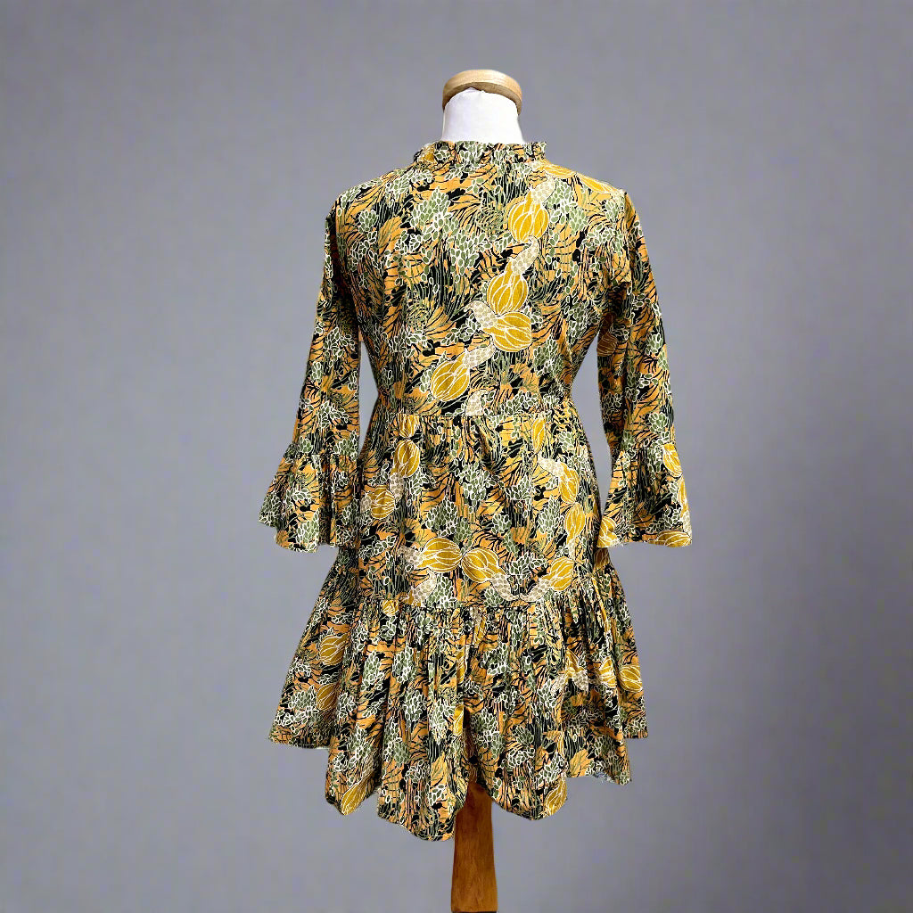 Oliphant green and tan print dress, size S