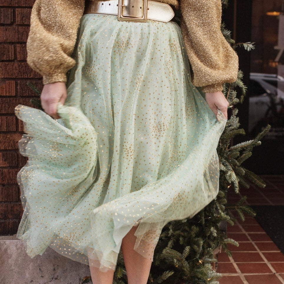 Anthropologie mint and gold tulle skirt, size M, NEW WITH TAGS!