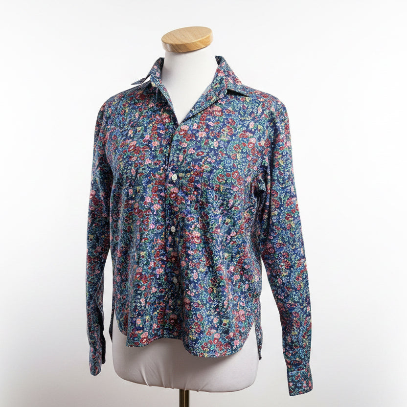 Frank & Eileen blue floral Sylvio blouse, size XS