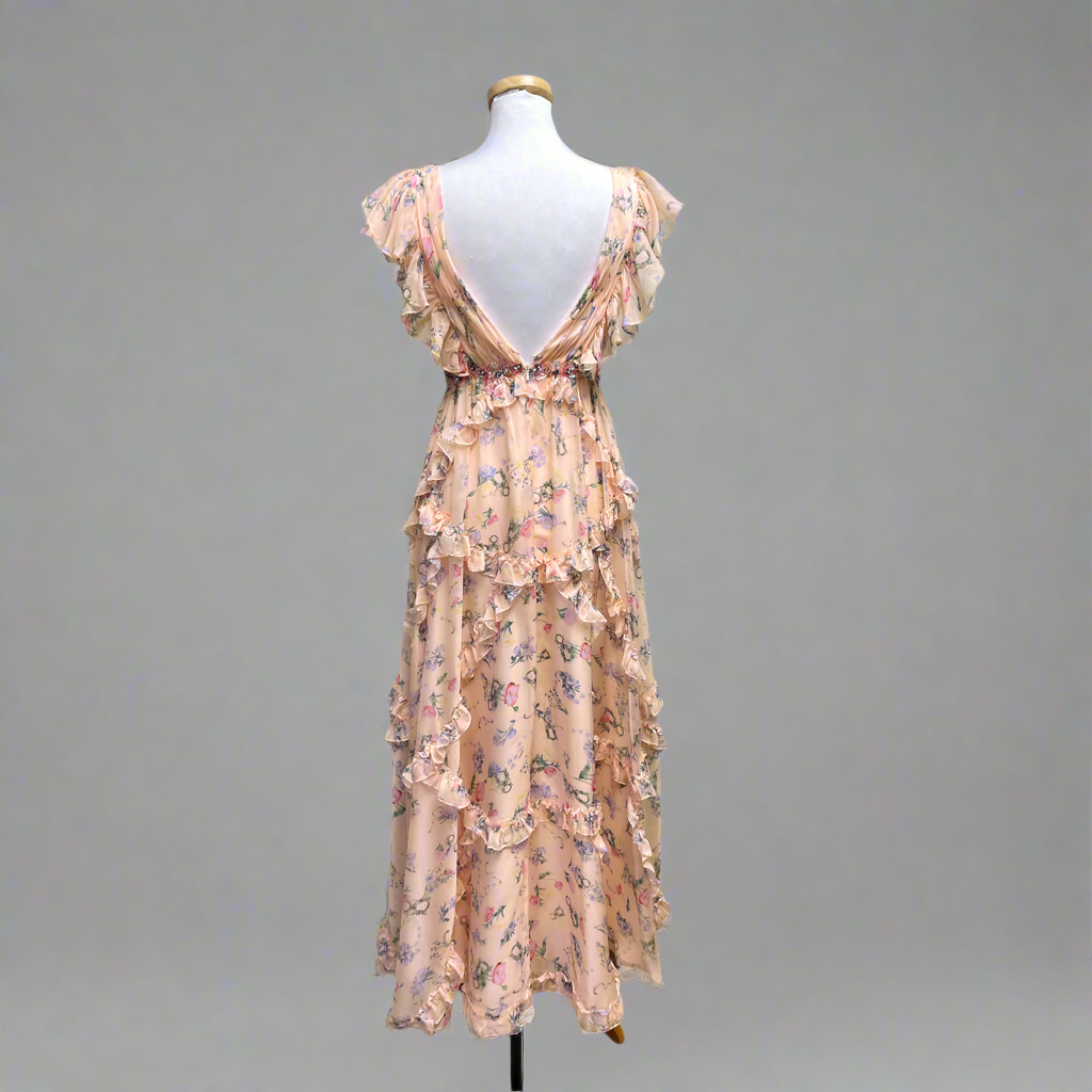 MacDuggal peach floral dress, size 6