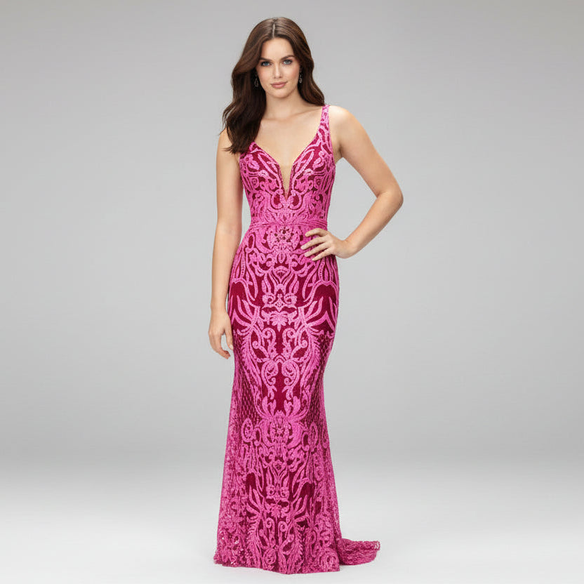 Ashley Lauren neon pink sequin dress, size 0