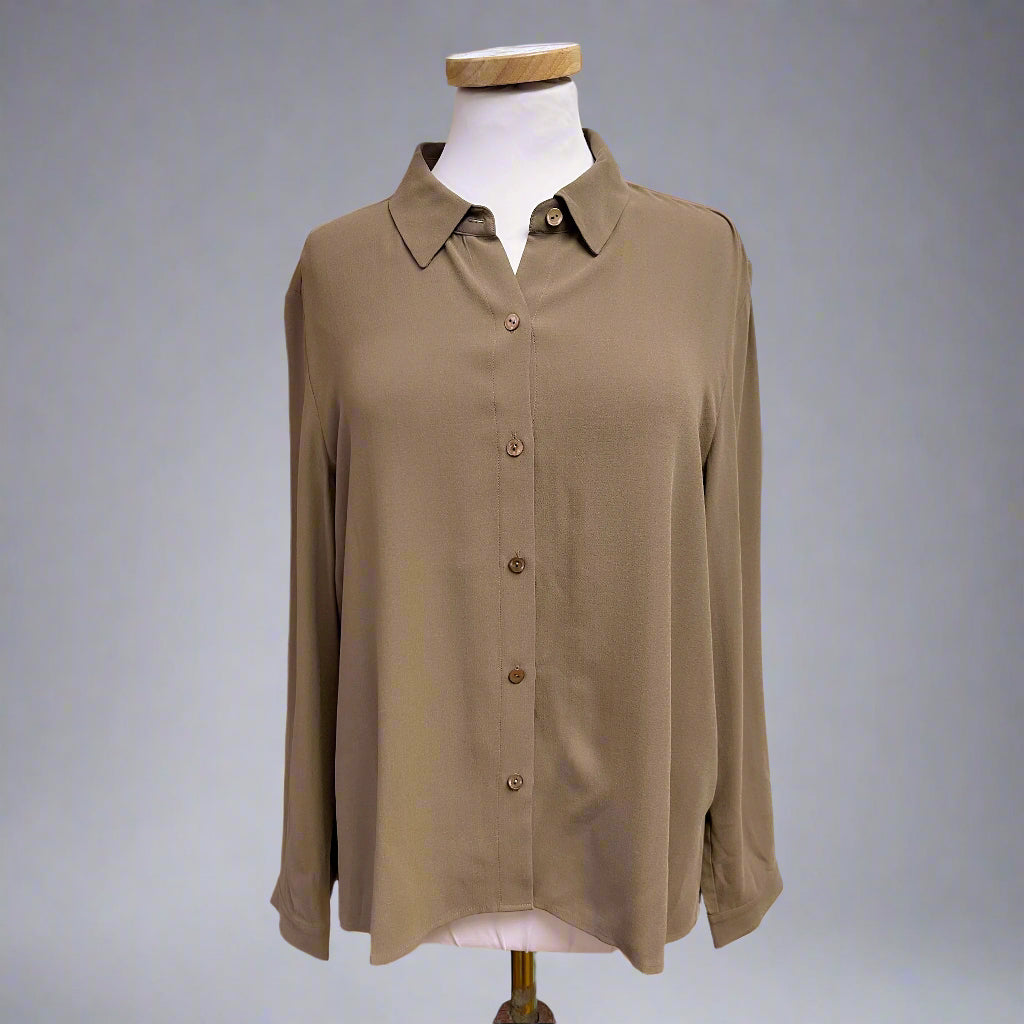 Eileen Fisher chocolate brown silk blouse, size S, NEW WITH TAGS!