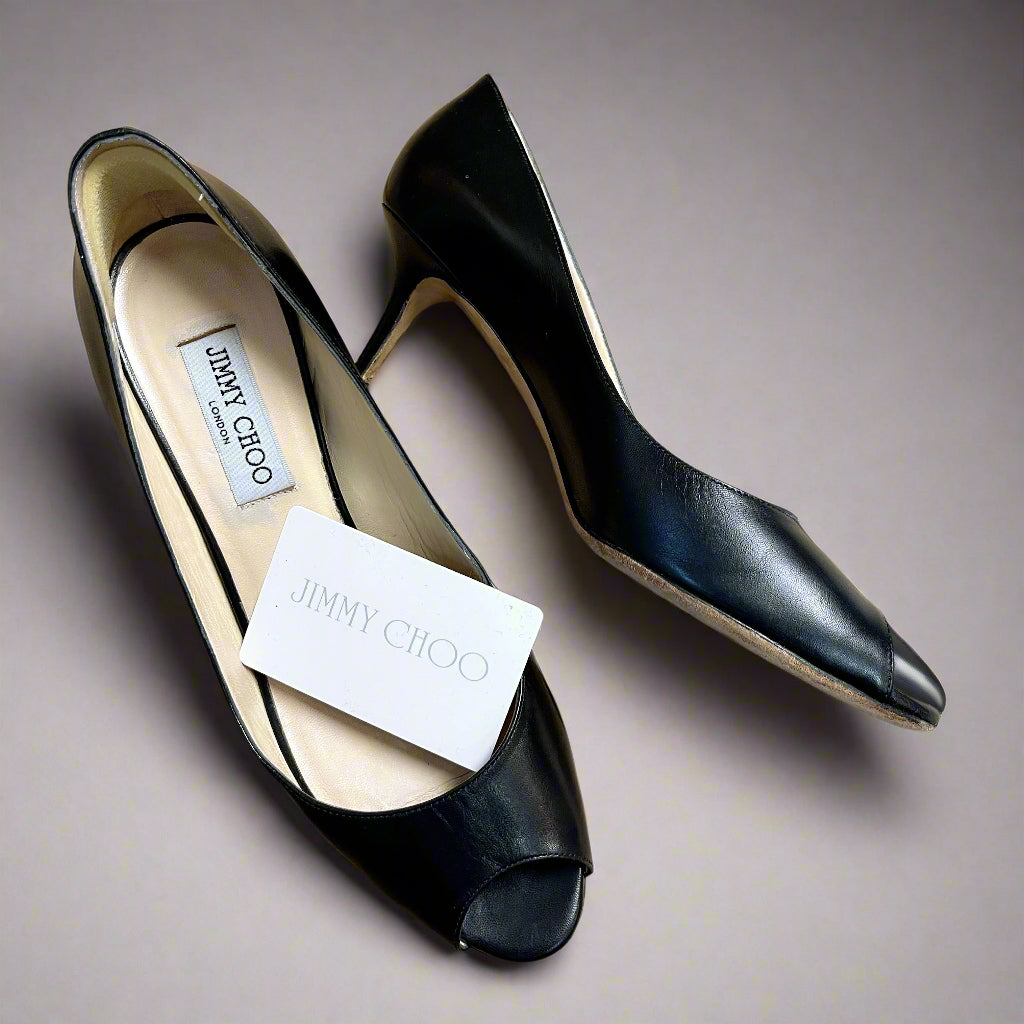 Jimmy Choo black peep-toe Isabel pumps, size 9.5
