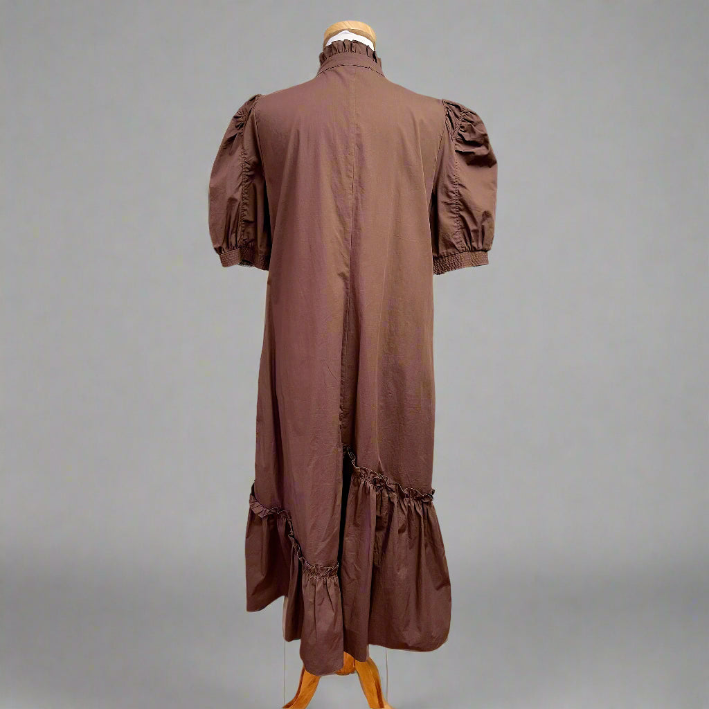 En Saison brown cotton puff sleeve dress, size M