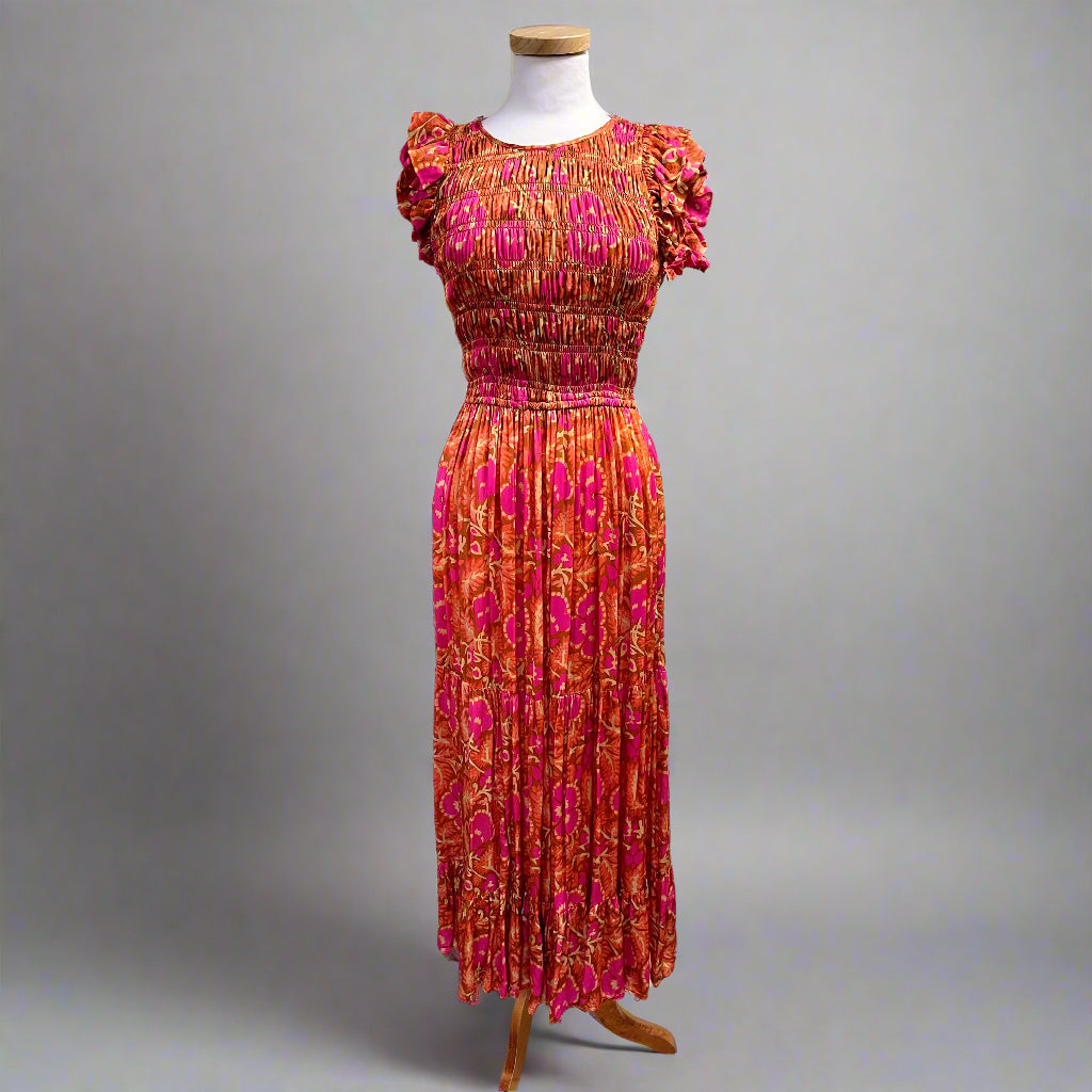 Cleobella cinnamon & magenta print Giselle dress, size S