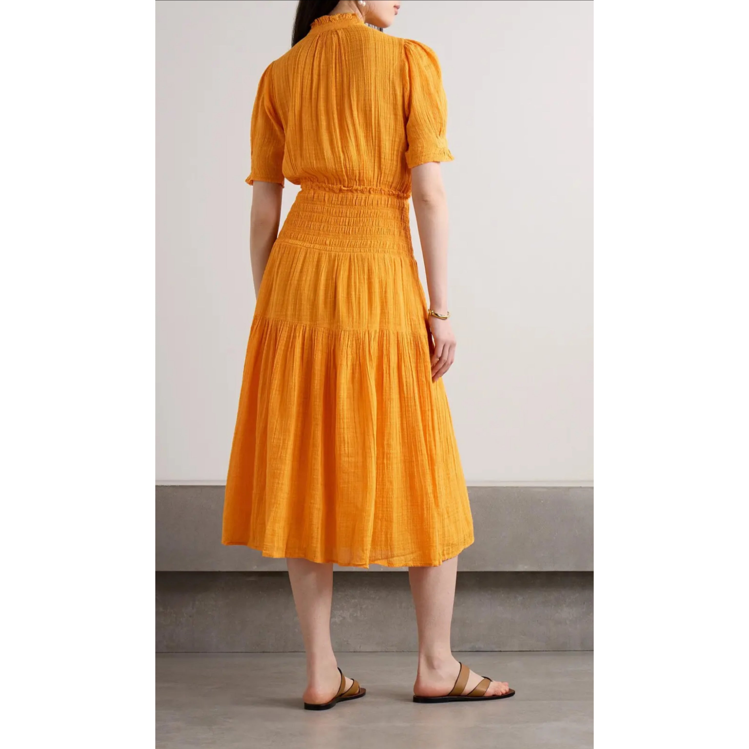 Apiece Apart tangerine Las Alturas cotton gauze dress, size XS