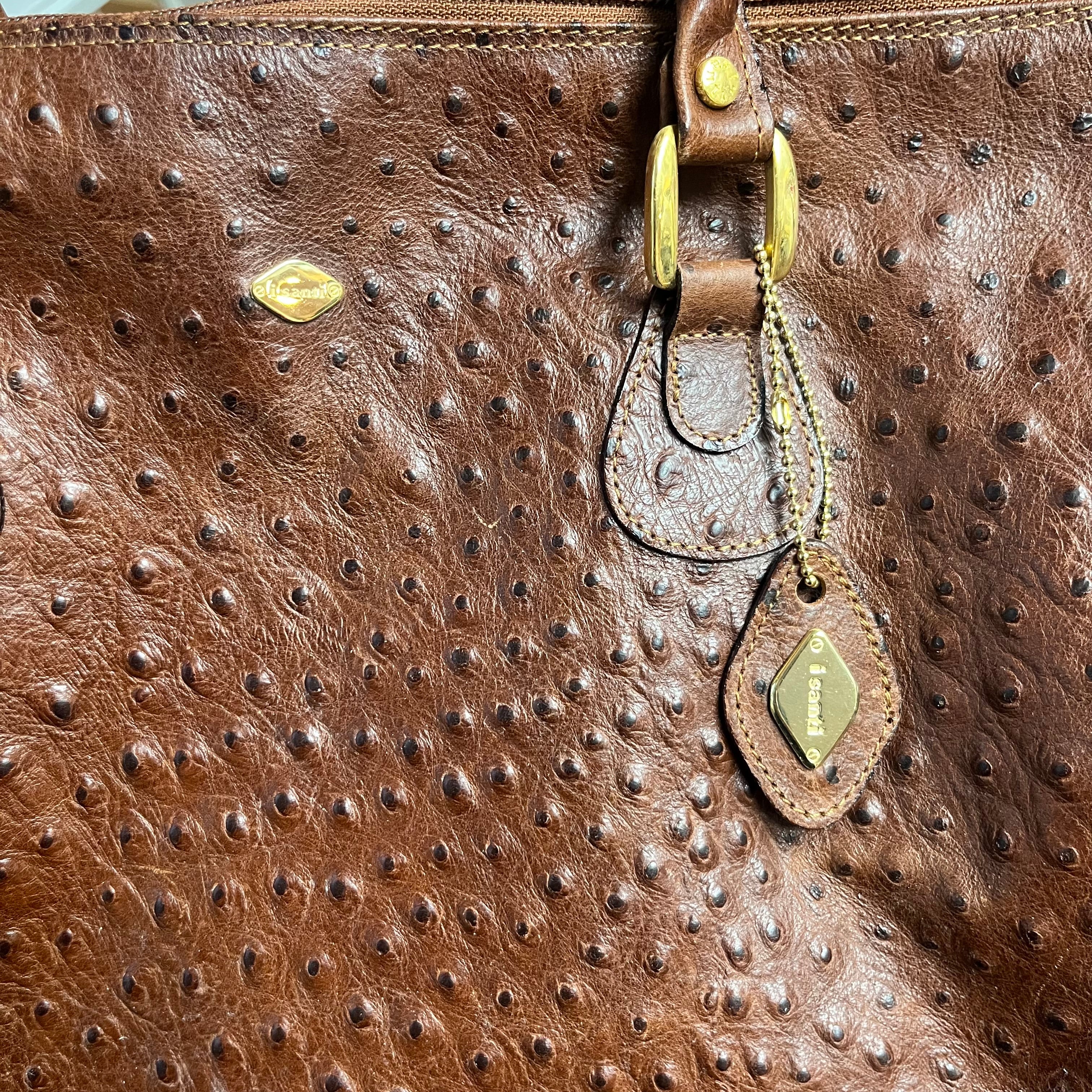 I Santi brown ostrich leather duffle bag