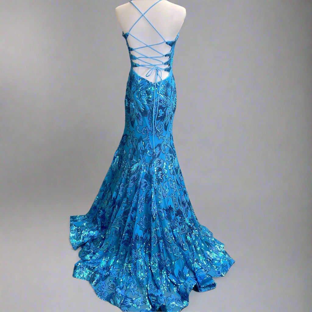 Alyce Paris cerulean blue sequin dress, size 6, NEW WITH TAGS!