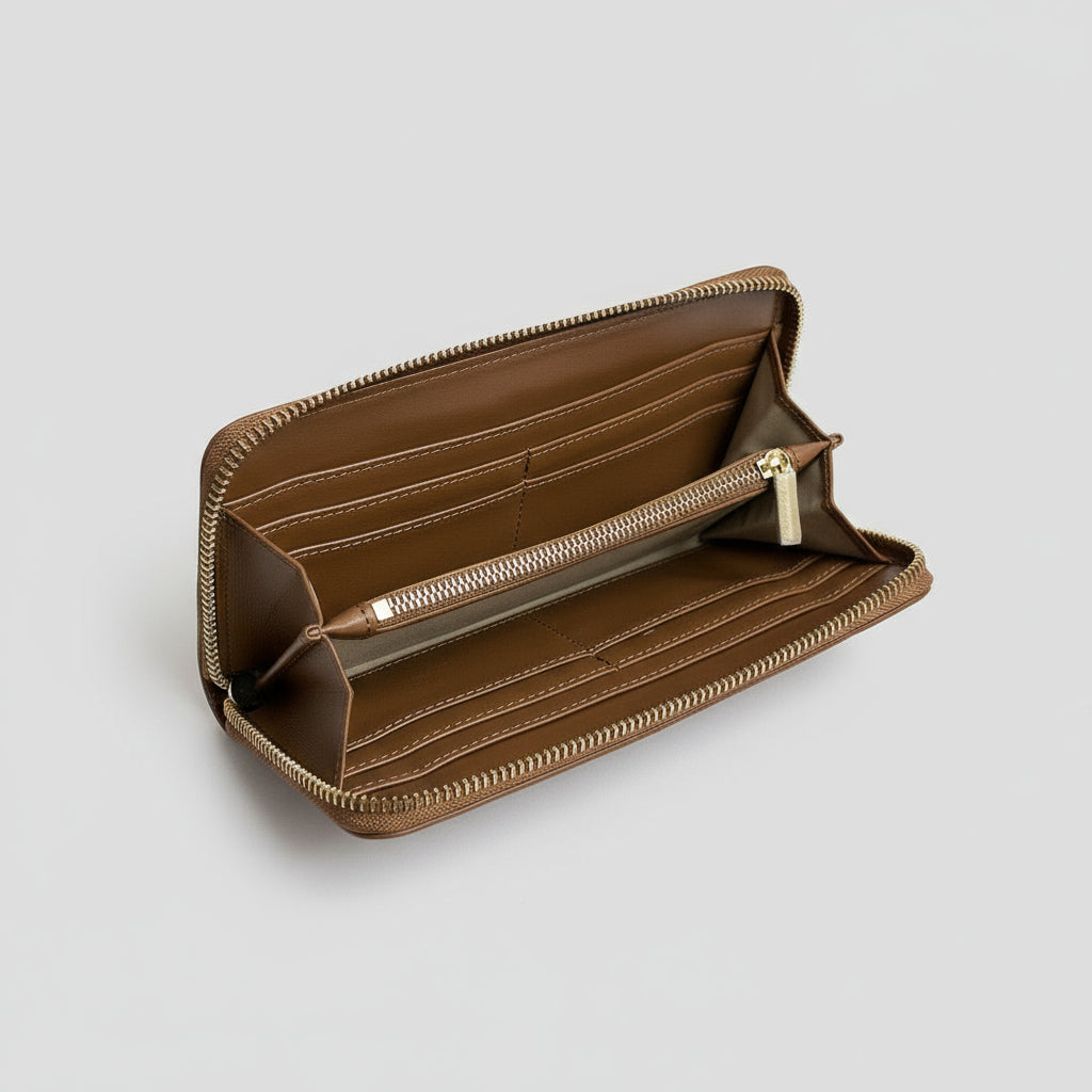 Tory Burch acorn leather Robinson zip wallet