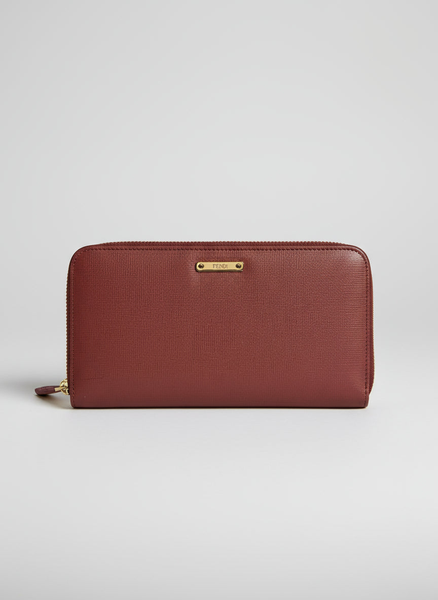 Fendi terra cotta leather Elite Zip Around wallet, NEW!