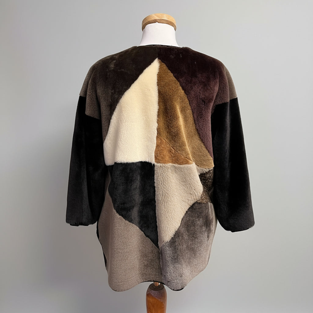 Milena Silvano patchwork shearling coat, size M
