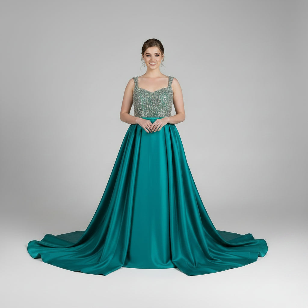 Jade green dress with crystal bodice, size XXL
