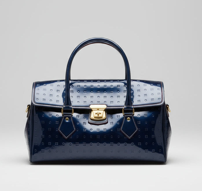 Arcadia metallic blue patent leather satchel, LIKE NEW!