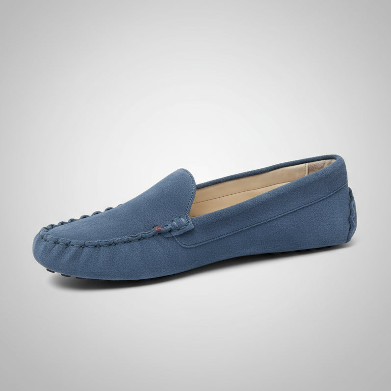 Cole Haan blue suede Evelyn Driver moccasins, size 8, NEW IN BOX!