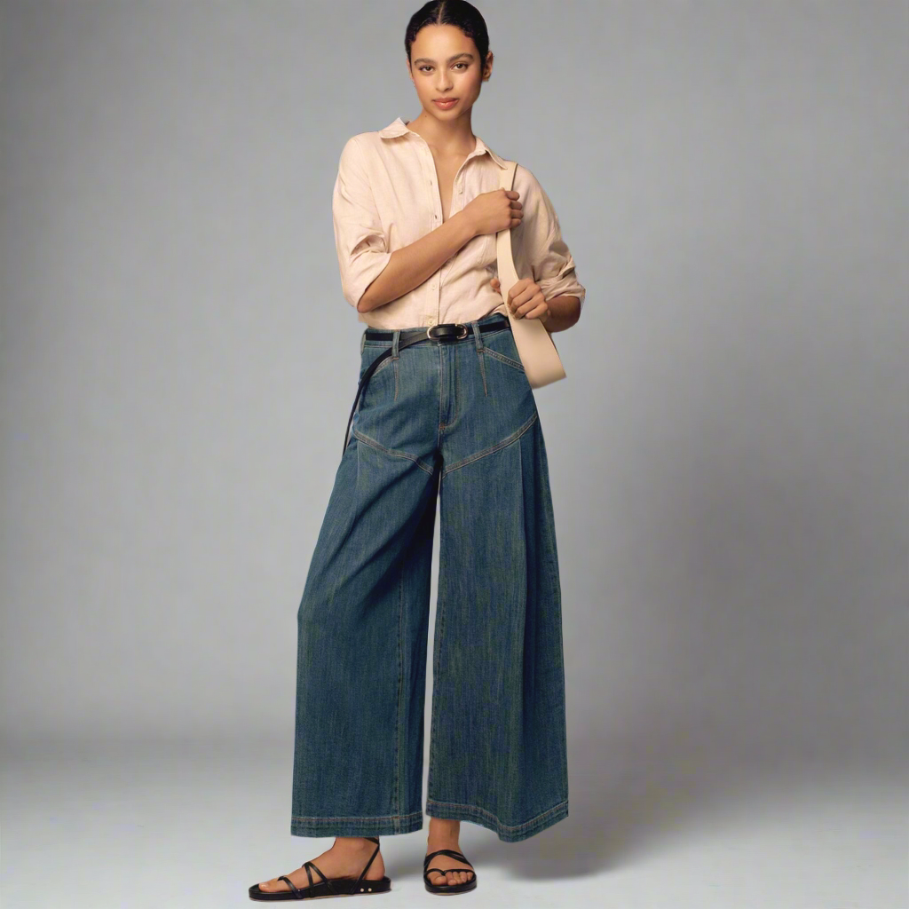 Pilcro seamed flounce high-rise, wide-leg jeans, size 29 Tall, NEW WITH TAGS!