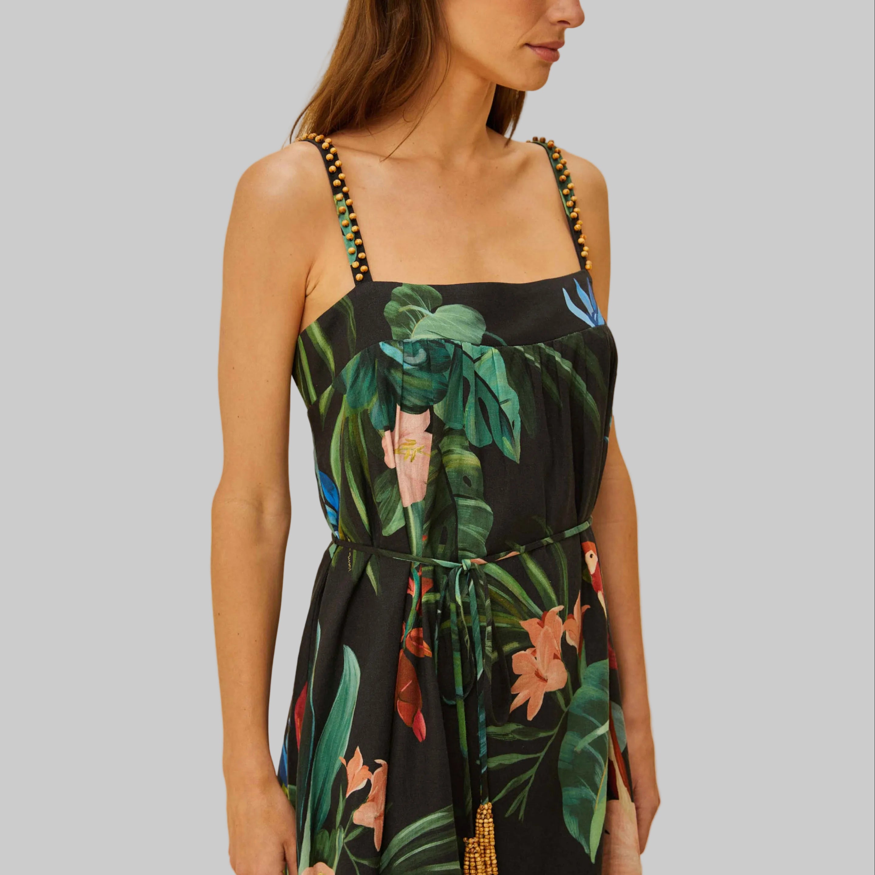 FARM Rio black and green Midnight Macaw Fiesta dress, size M