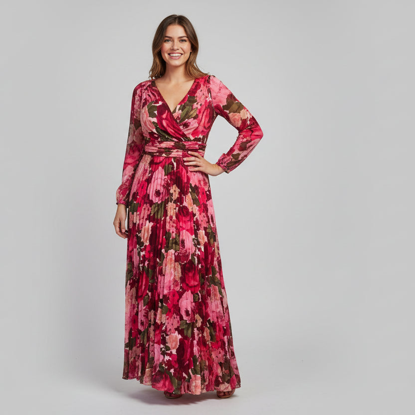 Xscape hot pink floral dress, size 6