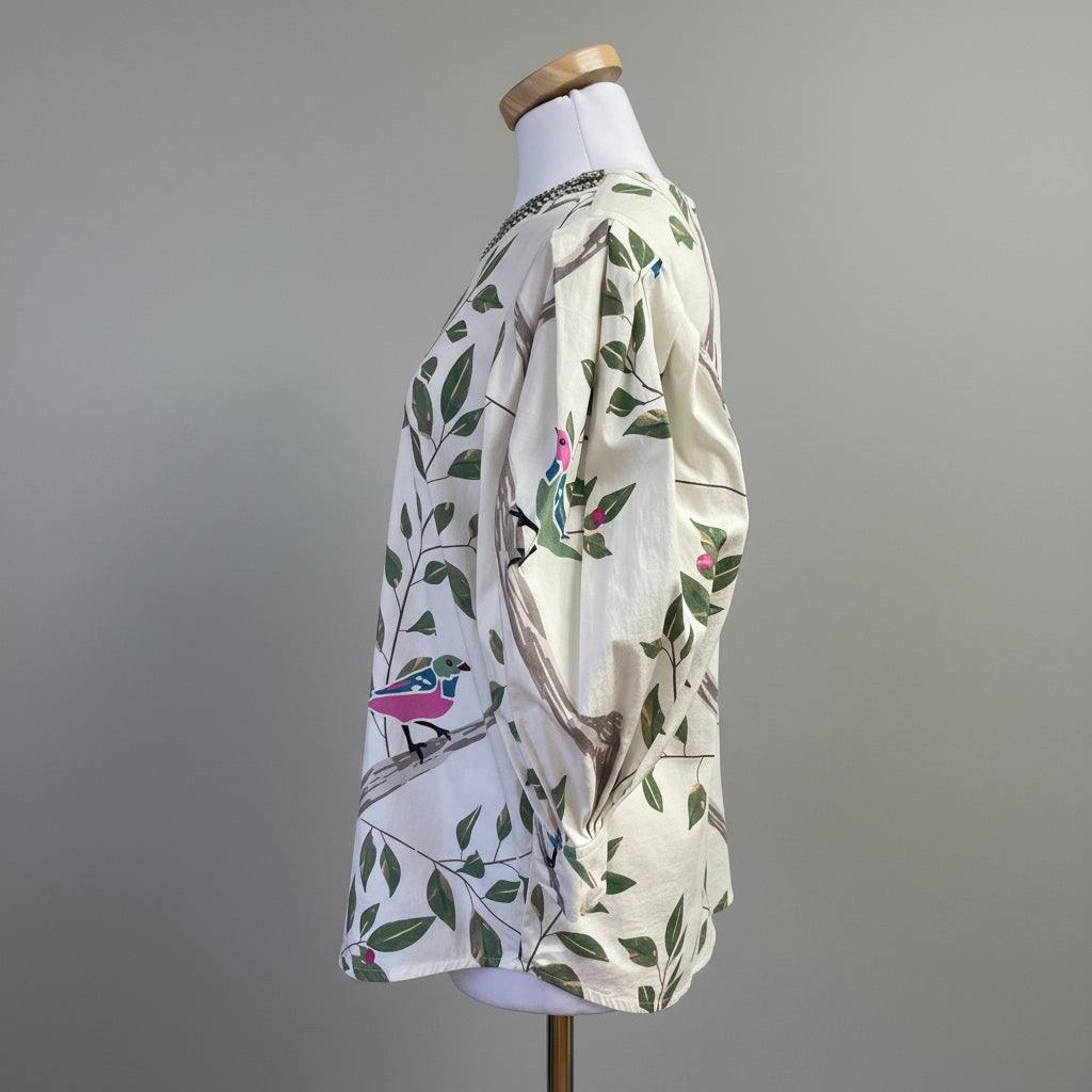 Sheridan French cream bird print blouse, size M