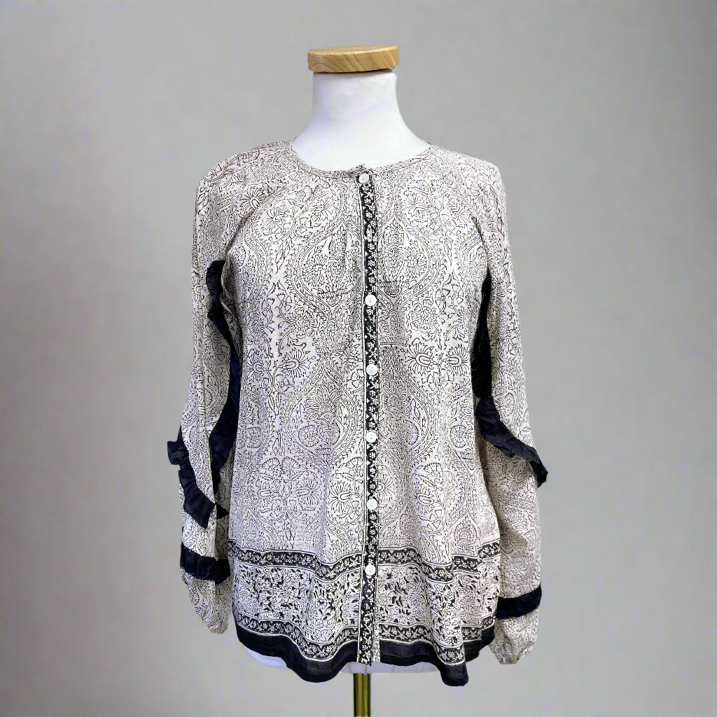 Bell eggplant and beige Callie blouse, size S, NEW WITH TAGS!
