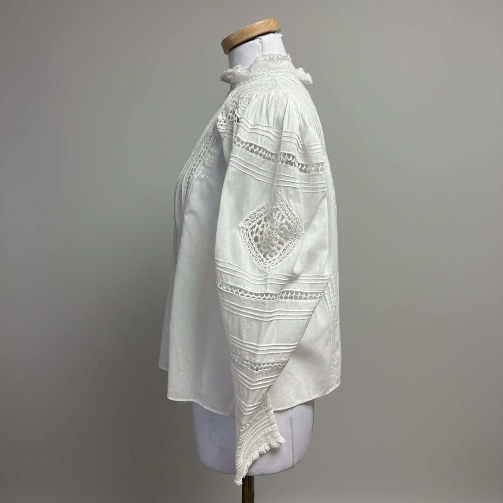 Doen ivory organic cotton & lace blouse, size S
