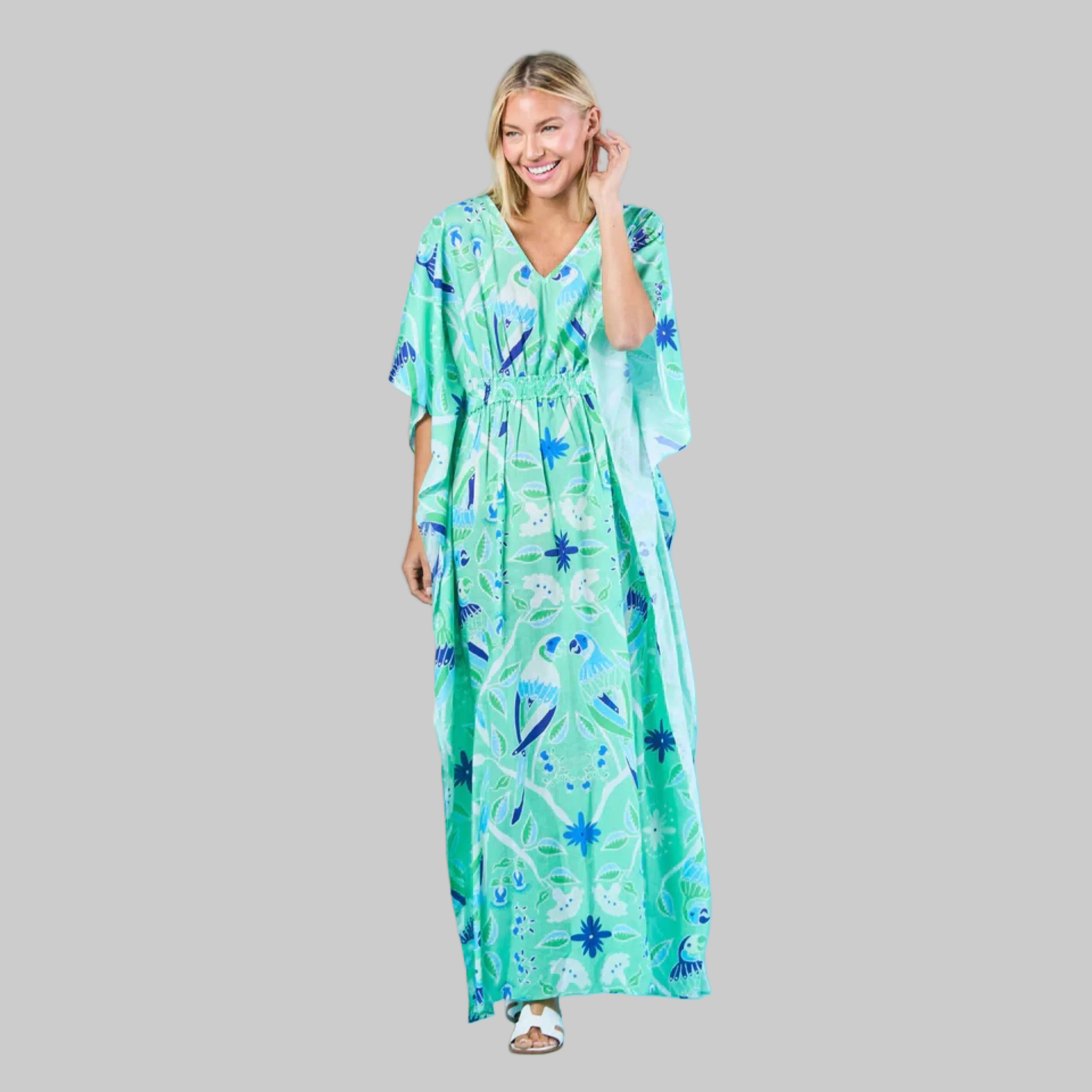 Sheridan French lime and blue Christy Caftan dress, size S/M