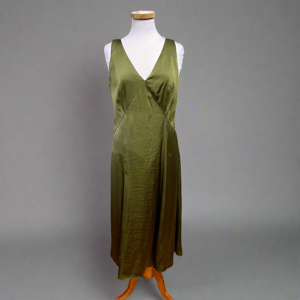 Elie Tahari olive green satin dress, size 6, NEW WITH TAGS!