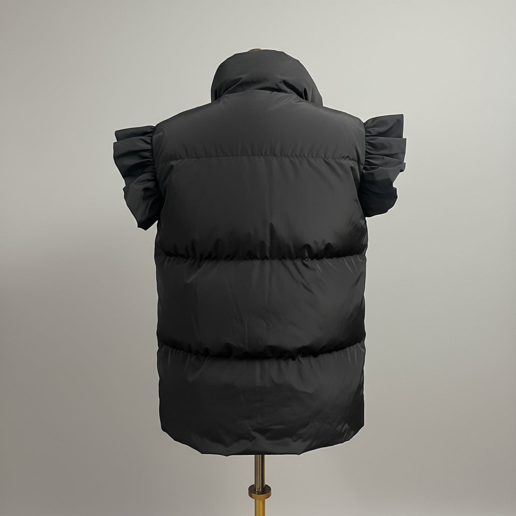 Bucketlist black ruffled vest, size M