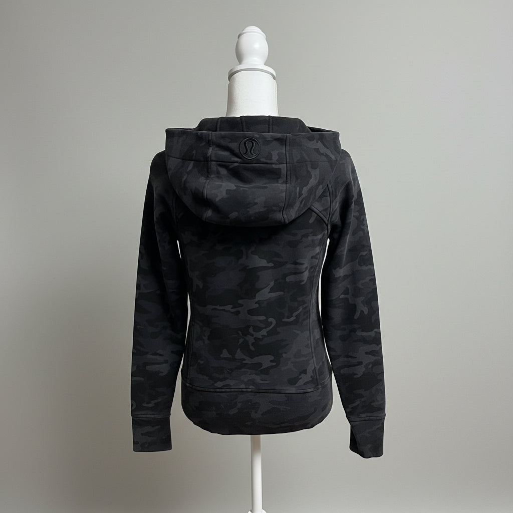 Lululemon black camouflage Scuba hoodie, size 6