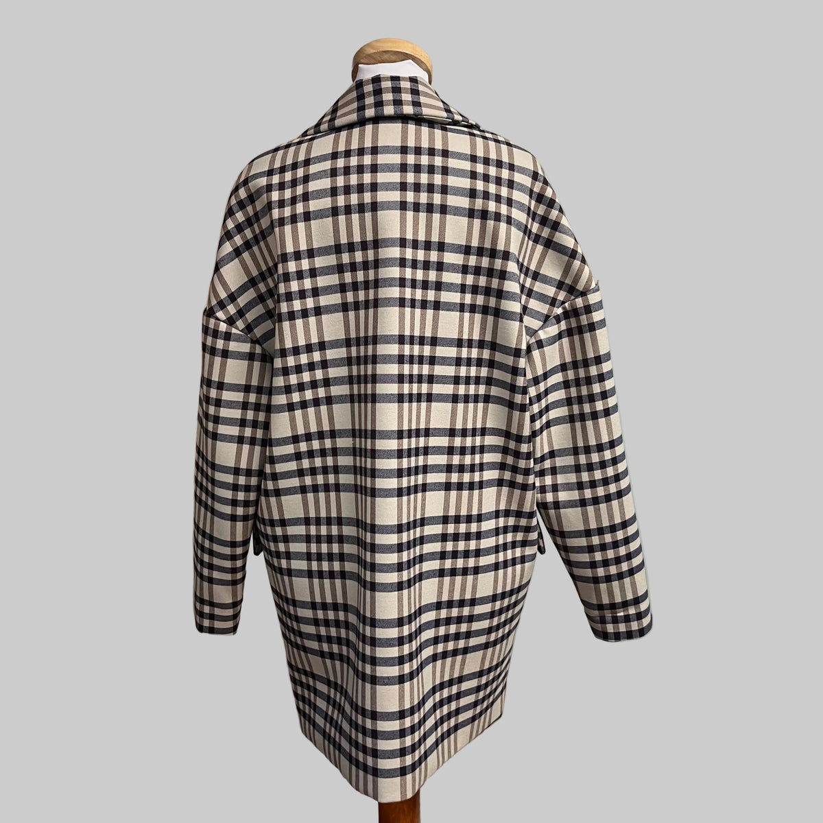 Baum und Pferdgarten beige and eggplant plaid Dilone jacket, size M