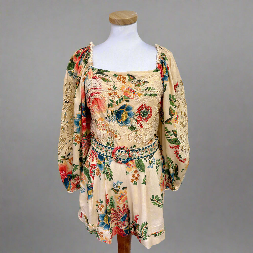 FARM Rio peach floral Sand Garden romper, size M