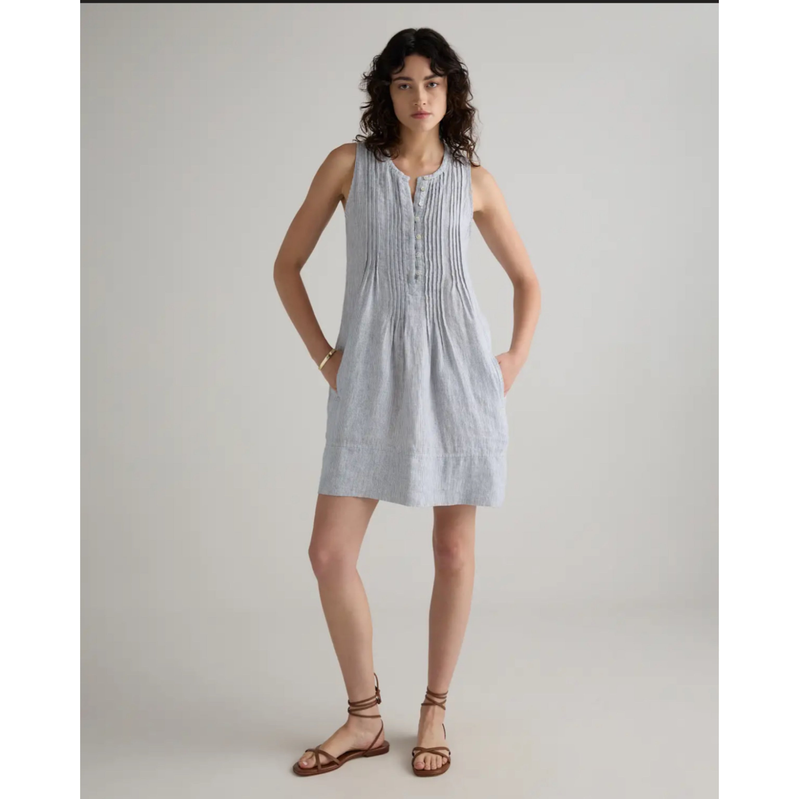 Quince light blue stripe linen dress, size XS