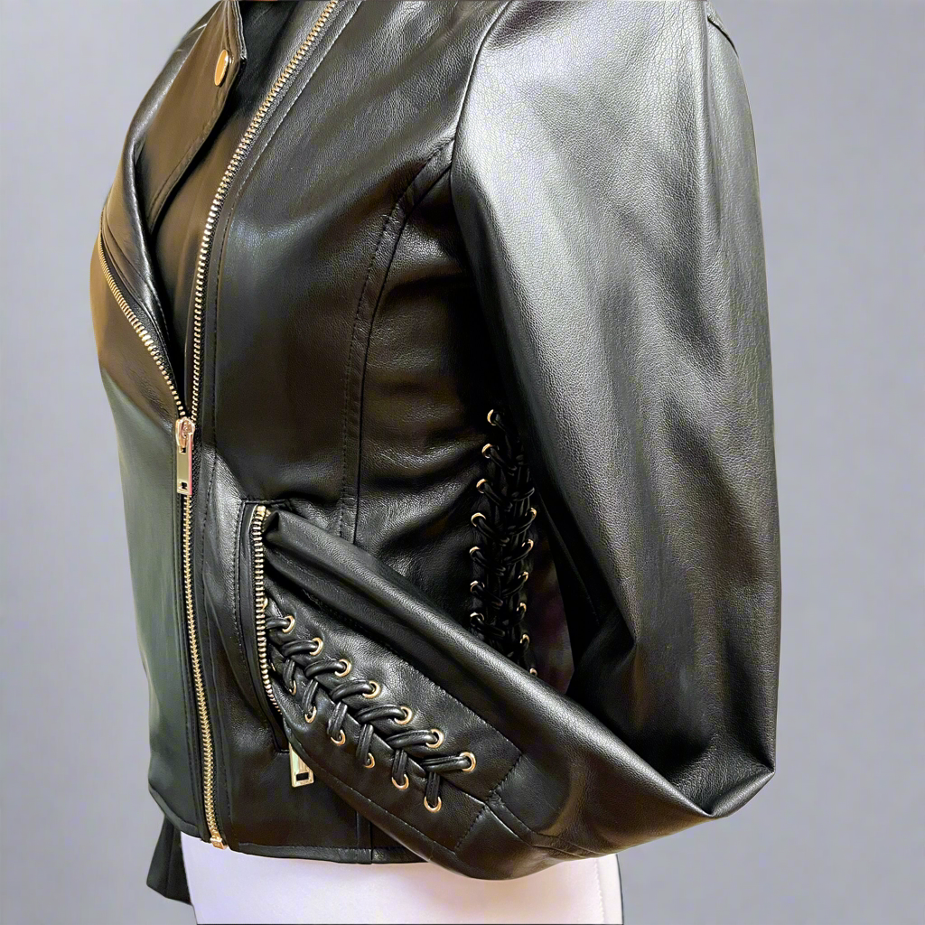 Generation Love black vegan leather moto jacket, size S