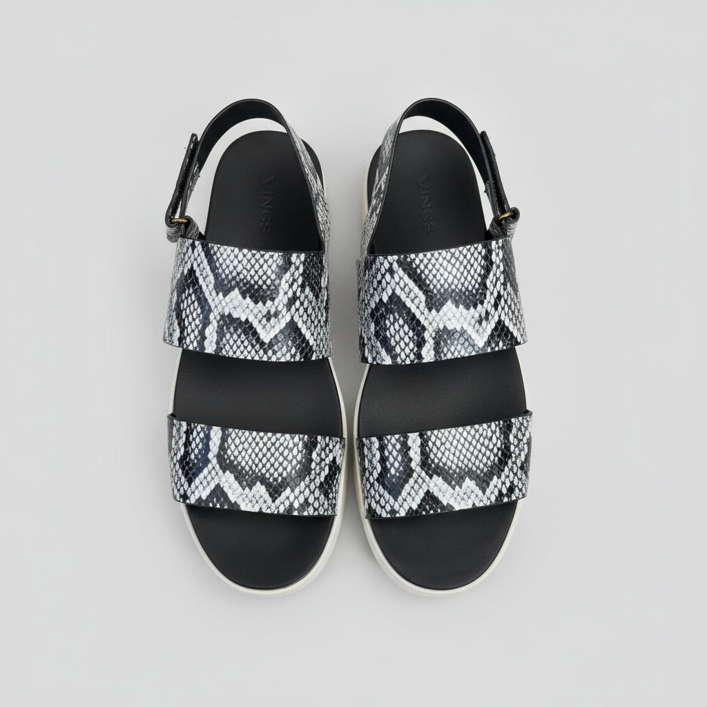 Vince black snakeskin sandals, size 9.5