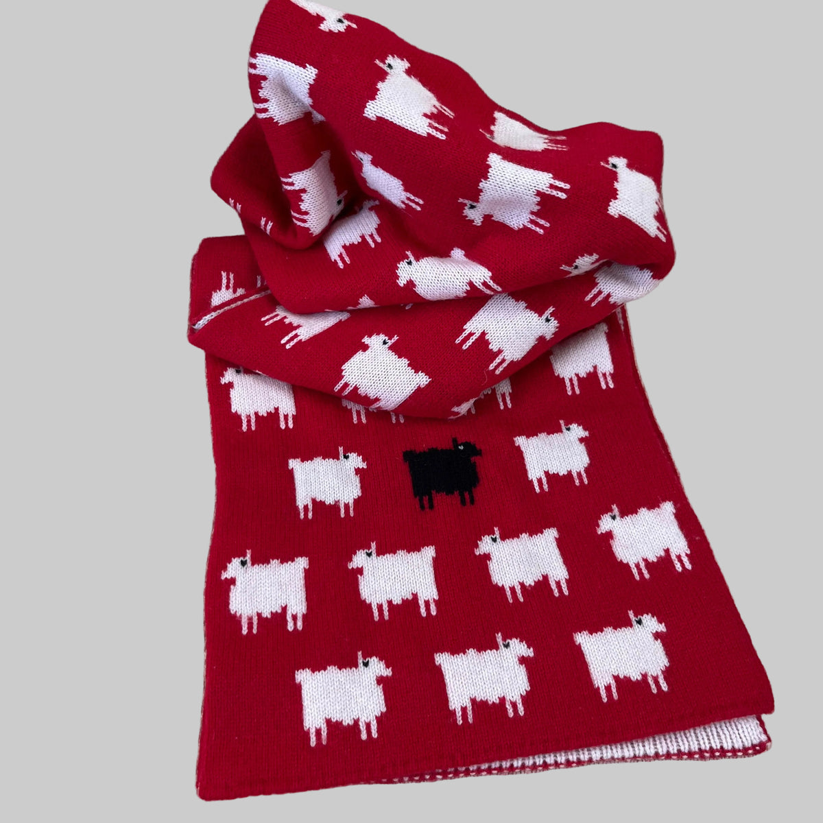 Warm and Wonderful red sheep print Diana scarf, LIKE NEW!