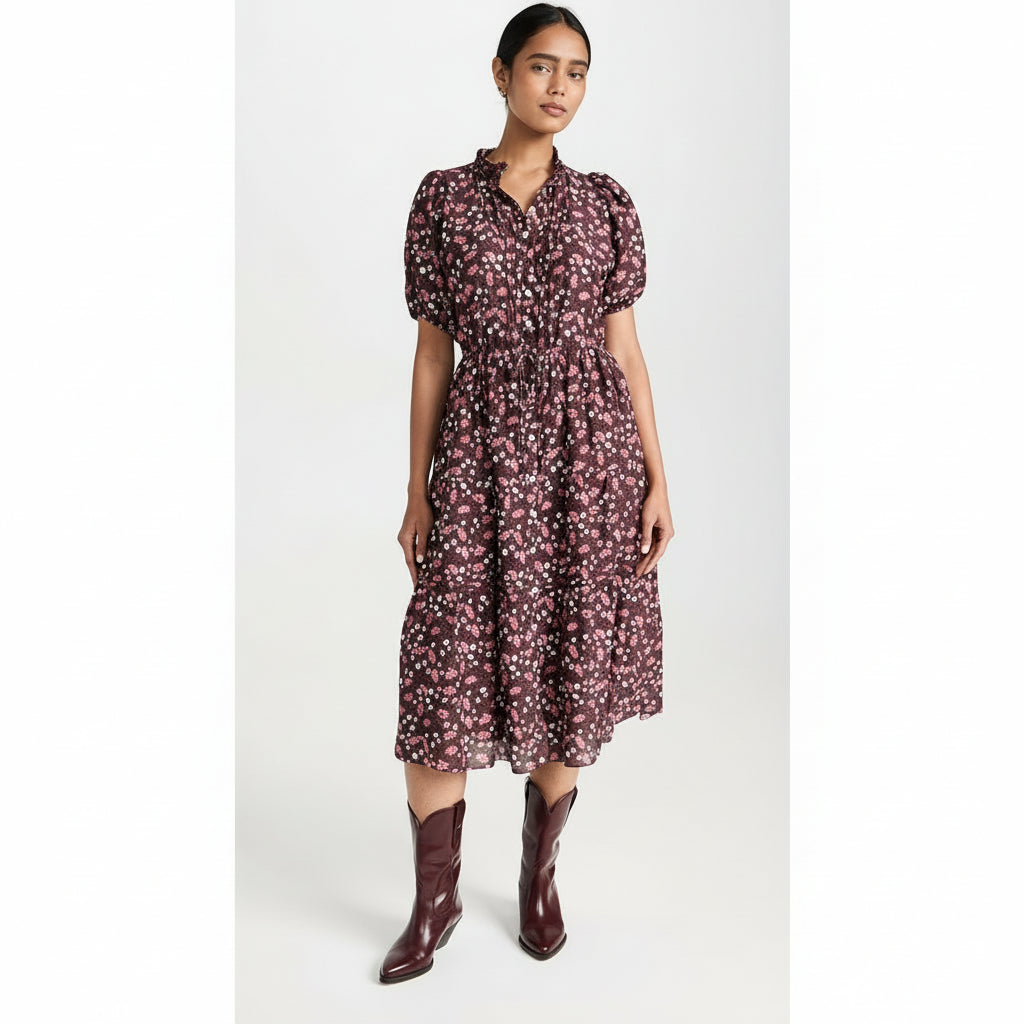 Trovata burgundy floral Hildie dress, size XS