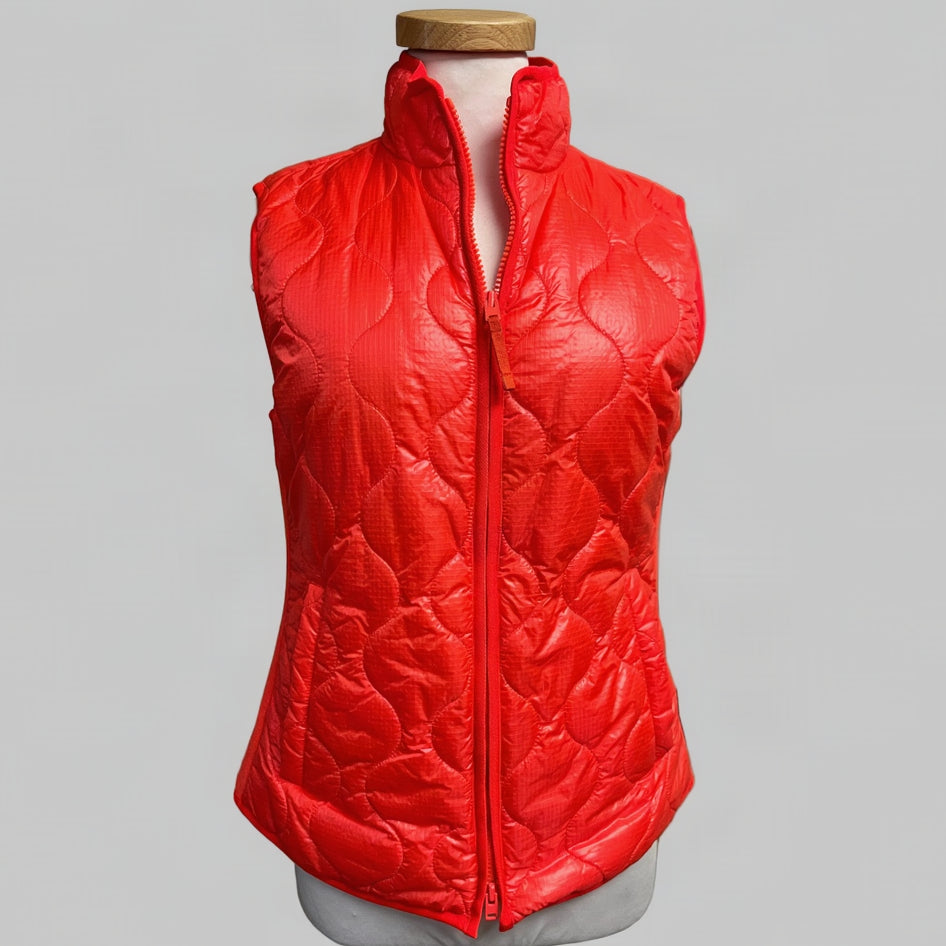 J. Crew neon coral quilted vest, size S