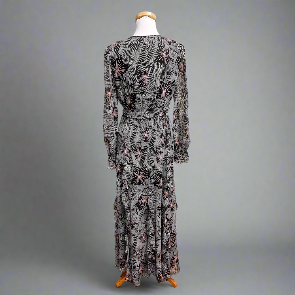 Diane von Furstenberg black print Gilligan dress, size S