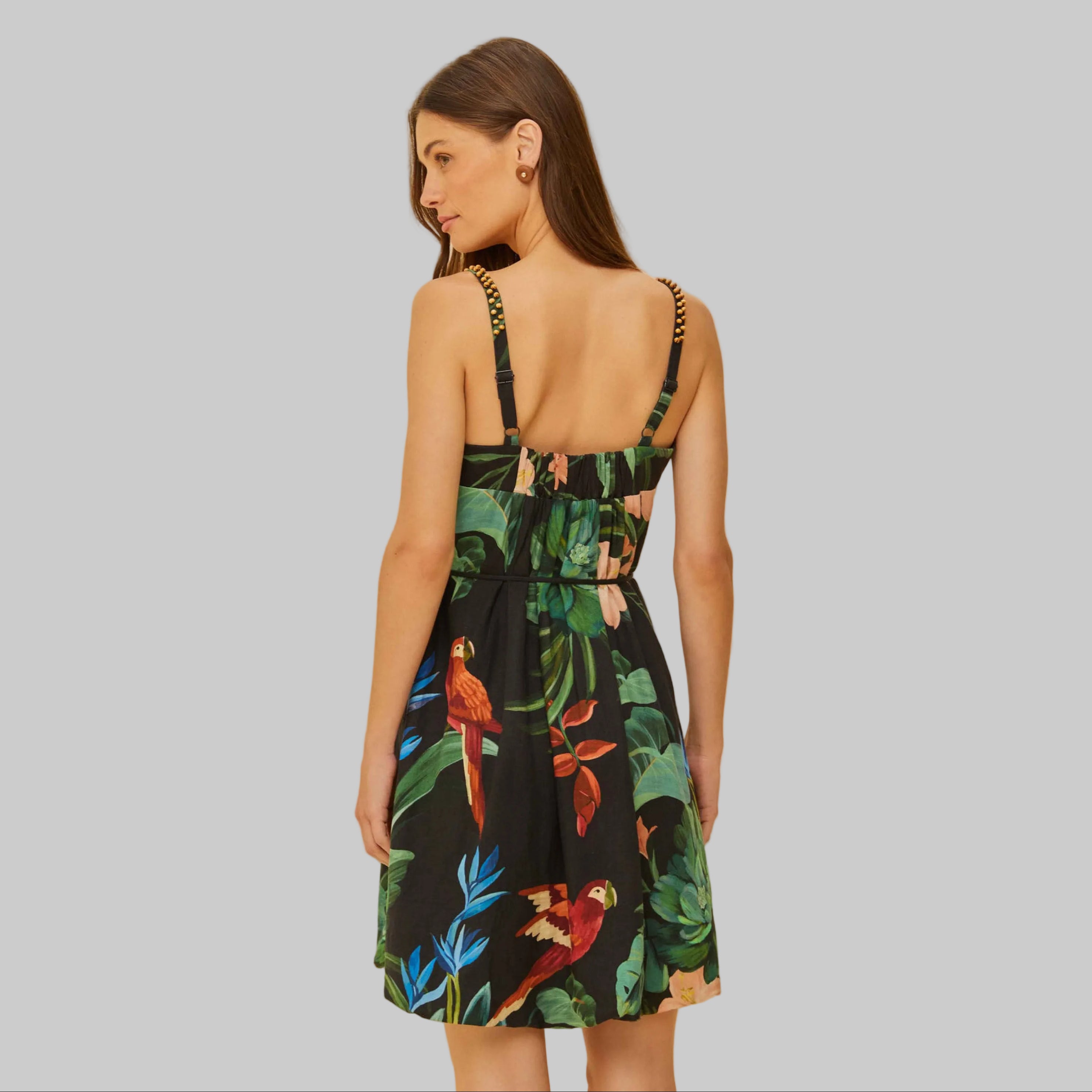 FARM Rio black and green Midnight Macaw Fiesta dress, size M