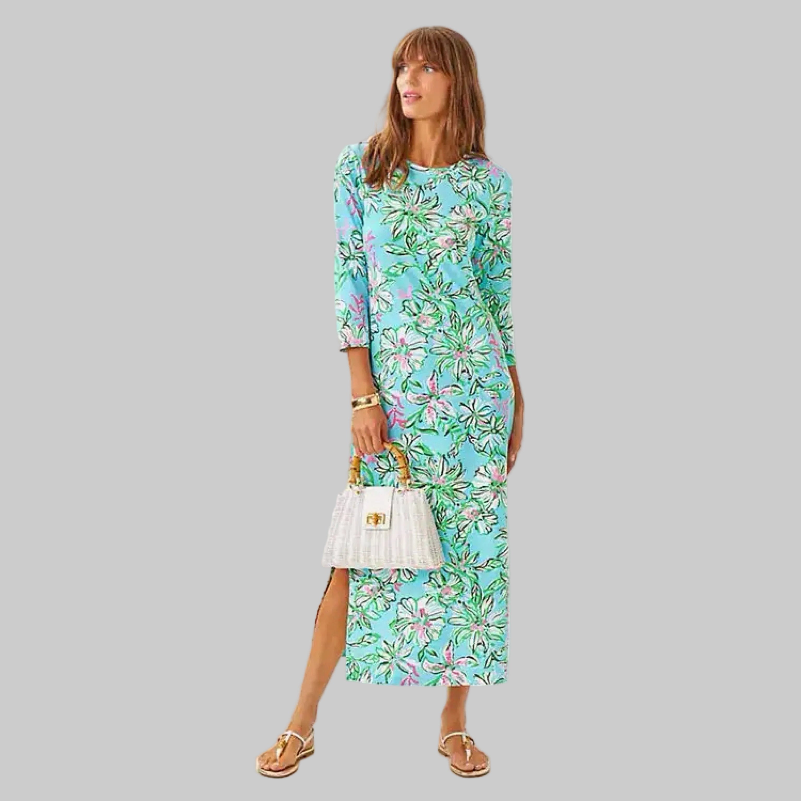 Lilly Pulitzer aqua print Deena UPF dress, size M