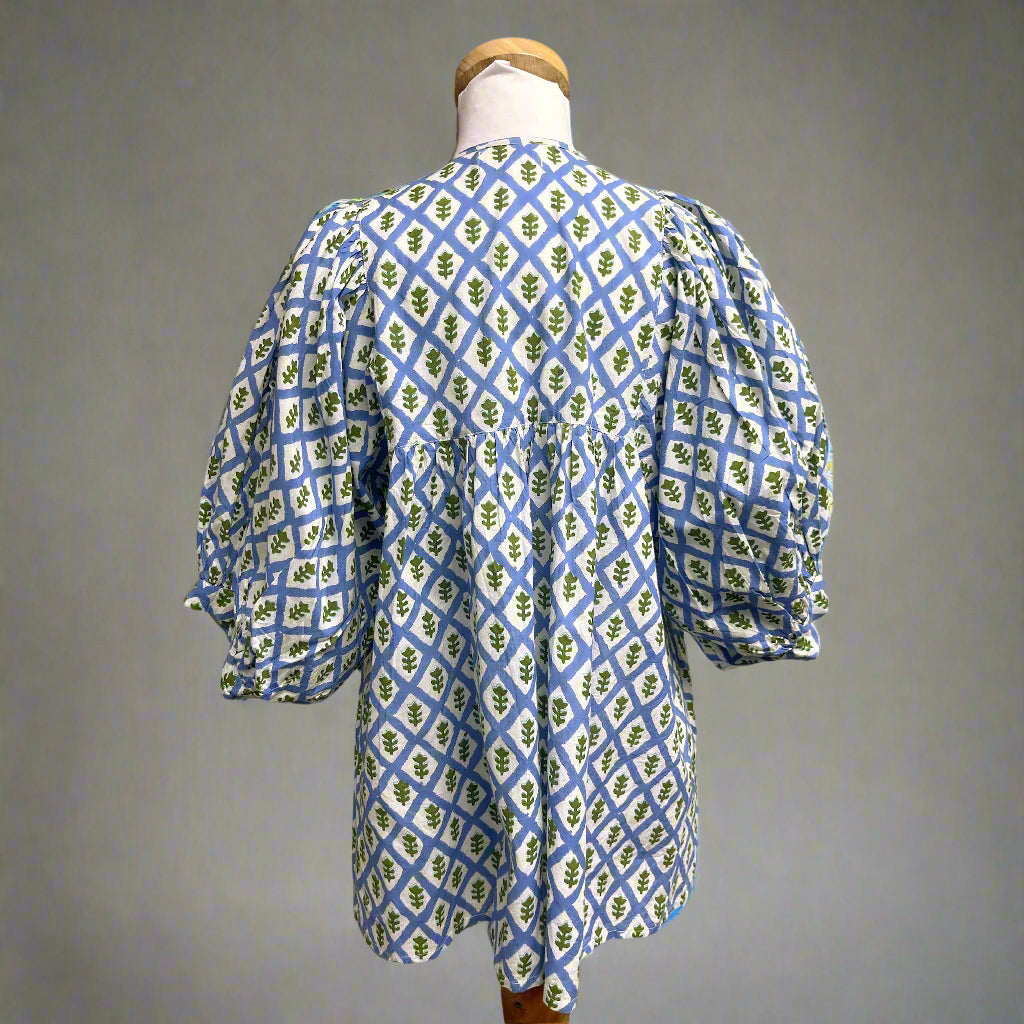 Mille blue & green floral Thalia blouse, size S